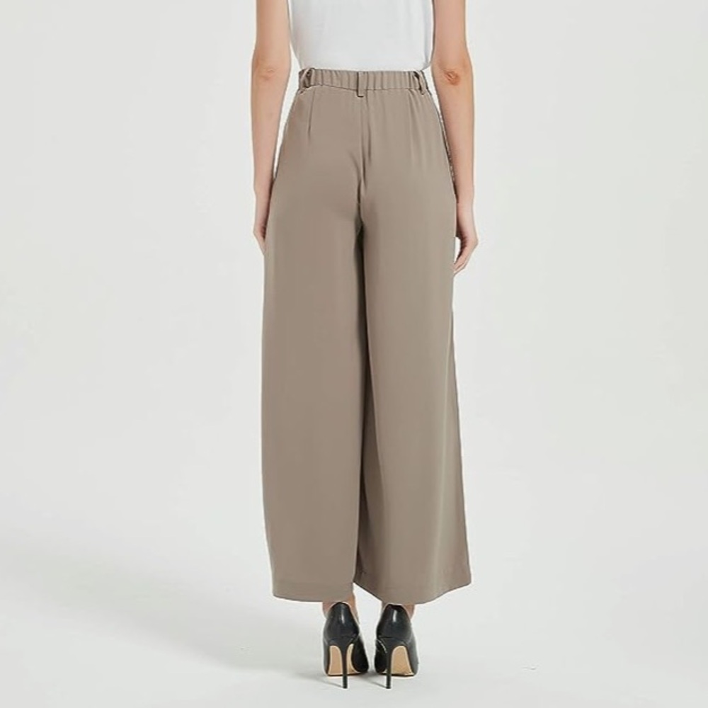 Wide Leg High-Waist Trousers - Taupe - Picture 2 of 15